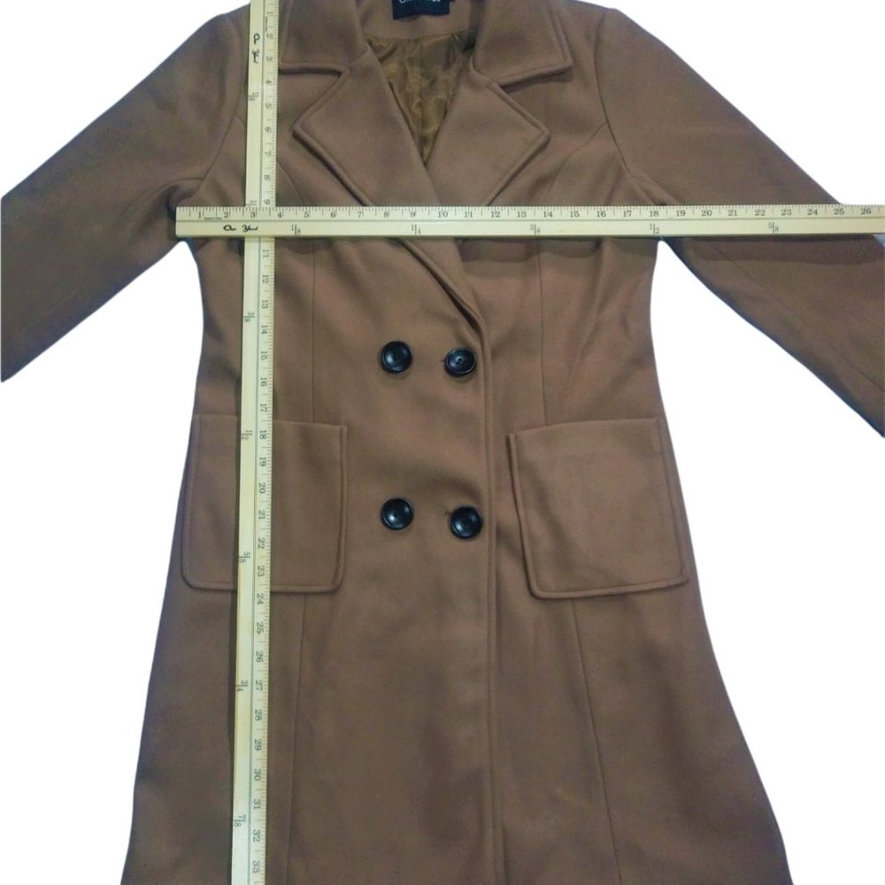 Chouyatou Women Elegant Notched Collar Double Breasted Wool Blend Over Coat (S) - Picture 9 of 11